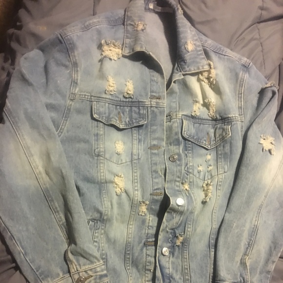 Long Distressed Denim Jacket - Picture 3 of 5